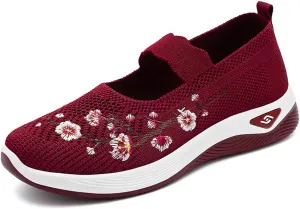 Orthowalk Shoes for Women Wide Width Breathable Walking Shoes Comfortable Slip on Sneakers Arch Support Woven Mesh Breathable Soft Shoe Wide Footwear Comfort Non Slip Work Sneaker