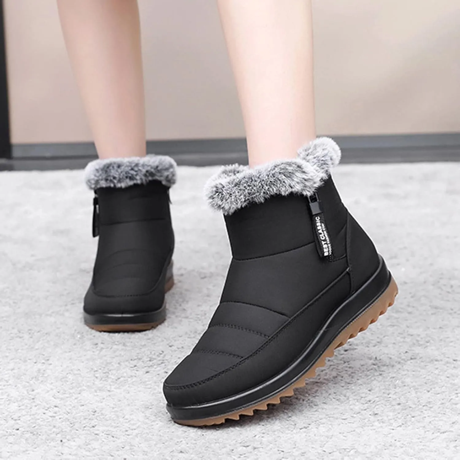 peqiut Womens Snow Boots Winter Snow Cotton Shoes Velvet Flat Winter Ankle Boots Lightweight Short Outdoor Booties Comfort