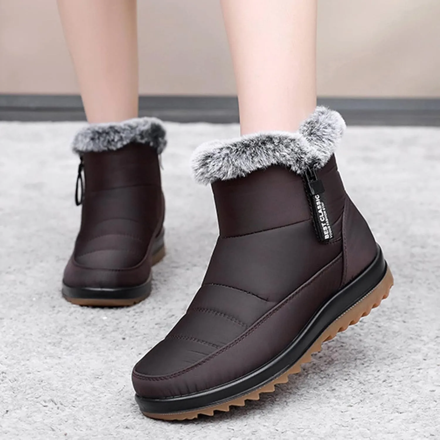 peqiut Womens Snow Boots Winter Snow Cotton Shoes Velvet Flat Winter Ankle Boots Lightweight Short Outdoor Booties Comfort