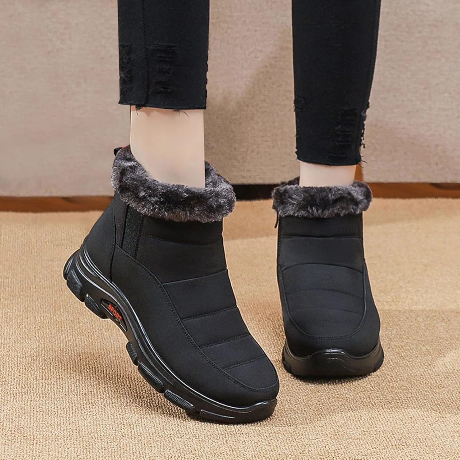 peqiut Womens Snow Boots Winter Snow Shoes Fuzzy Flat Bottomed Winter Ankle Boots Lightweight Outdoor Booties Comfort