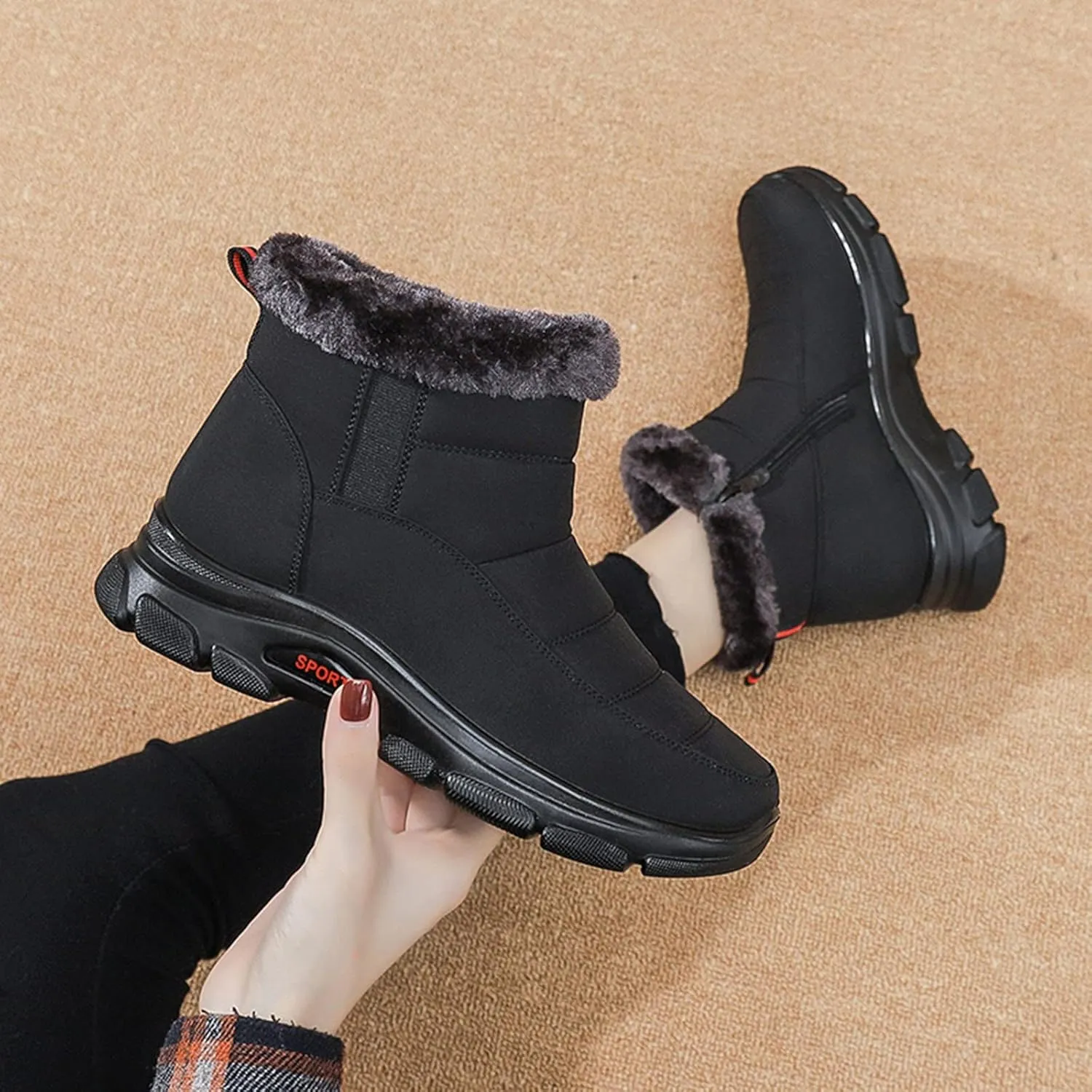 peqiut Womens Snow Boots Winter Snow Shoes Fuzzy Flat Bottomed Winter Ankle Boots Lightweight Outdoor Booties Comfort