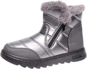 peqiut Womens Snow Boots Winter Snow Shoes Lightweight Winter Ankle Boots Flat Zipper Short Outdoor Booties (7)