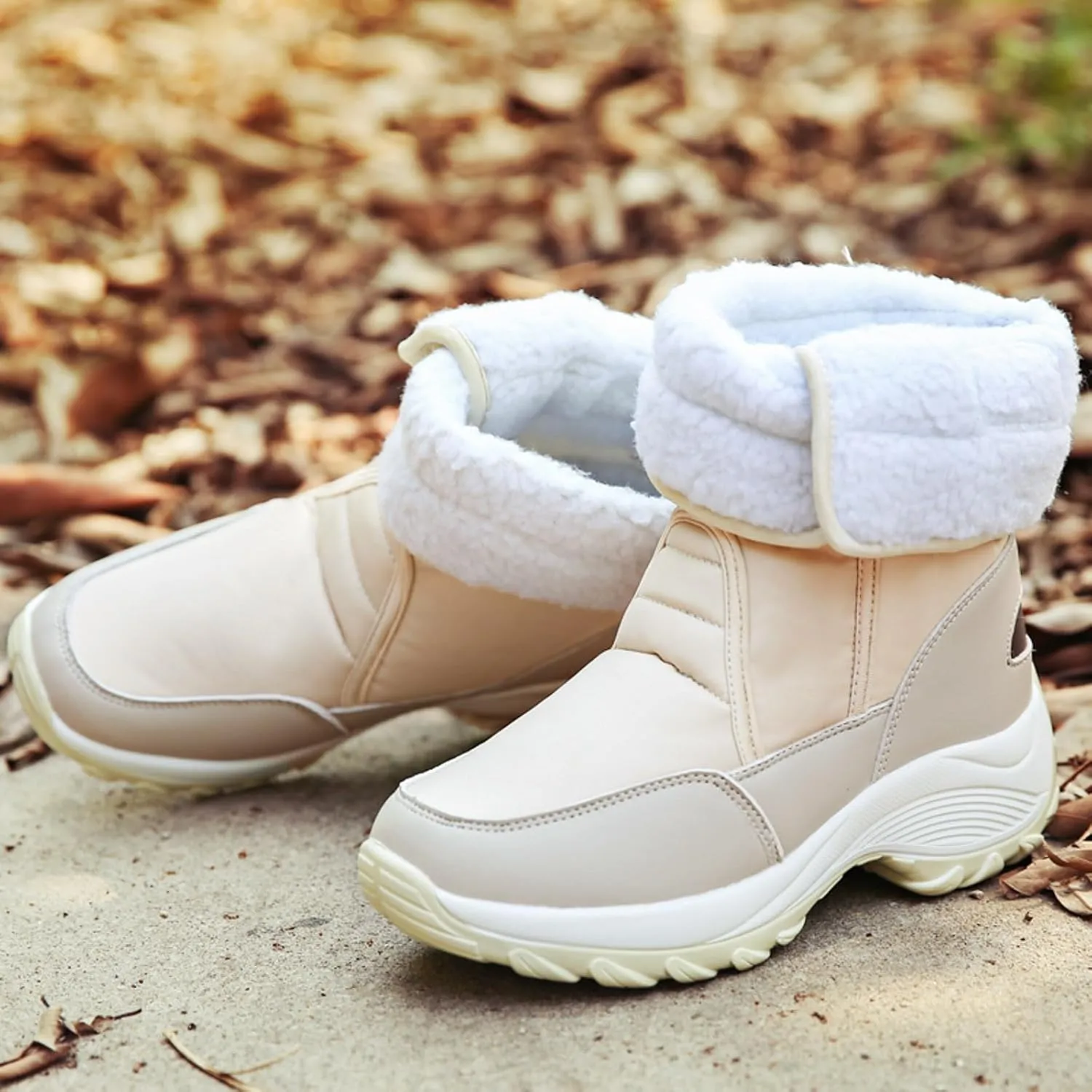 peqiut Womens Snow Boots Winter Snow Shoes Non Slip Fleece Cotton Winter Ankle Boots Padded Thickened Warm Booties Comfort