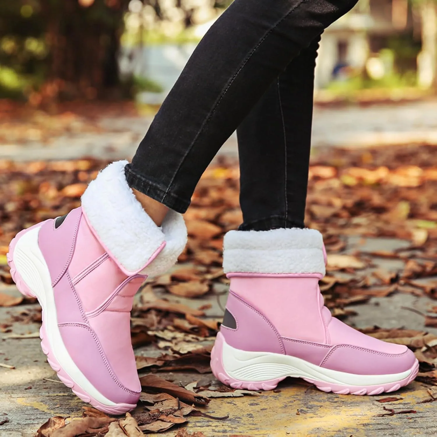 peqiut Womens Snow Boots Winter Snow Shoes Non Slip Fleece Cotton Winter Ankle Boots Padded Thickened Warm Booties Comfort