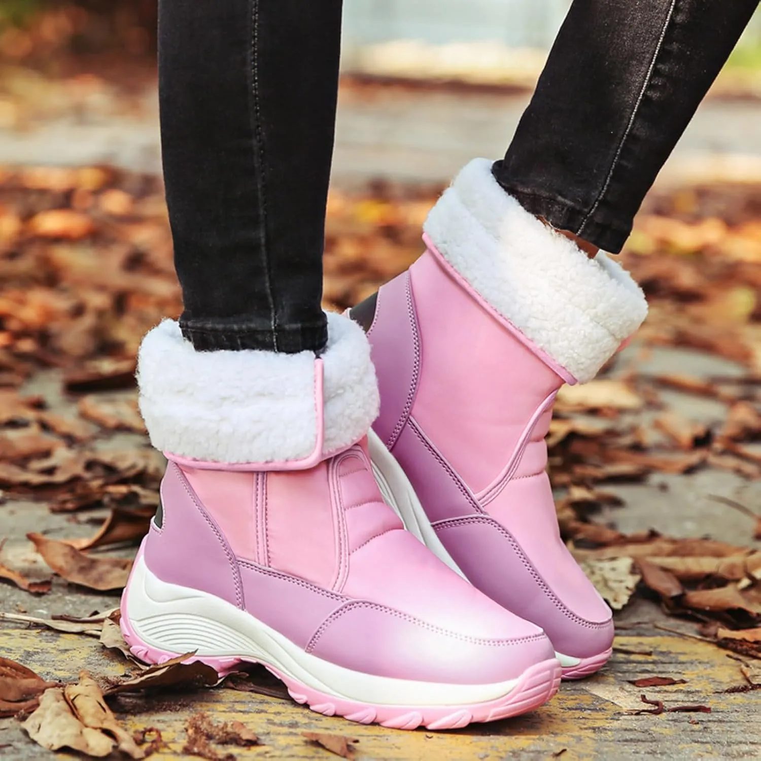 peqiut Womens Snow Boots Winter Snow Shoes Non Slip Fleece Cotton Winter Ankle Boots Padded Thickened Warm Booties Comfort