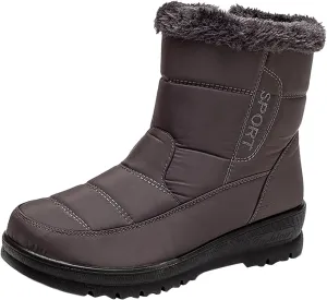 peqiut Womens Snow Boots Winter Snow Shoes Non Slip Side Zipper Ankle Boots Sports Walking Booties with Arch Support (Grey, 7)