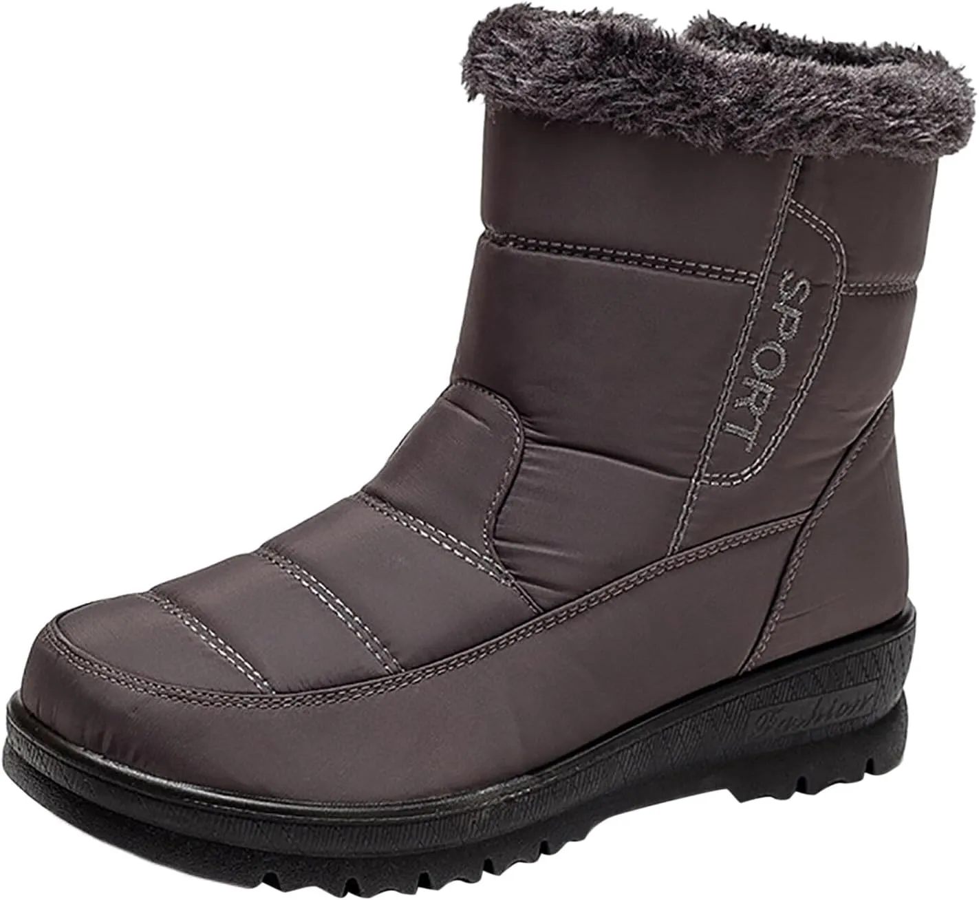 peqiut Womens Snow Boots Winter Snow Shoes Non Slip Side Zipper Ankle Boots Sports Walking Booties with Arch Support (Grey, 7)