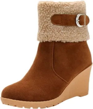 peqiut Womens Snow Boots Winter Snow Shoes Pointed Toe Fleece Winter Ankle Boots Ladies Lightweight Outdoor Booties (Brown, 6.5)