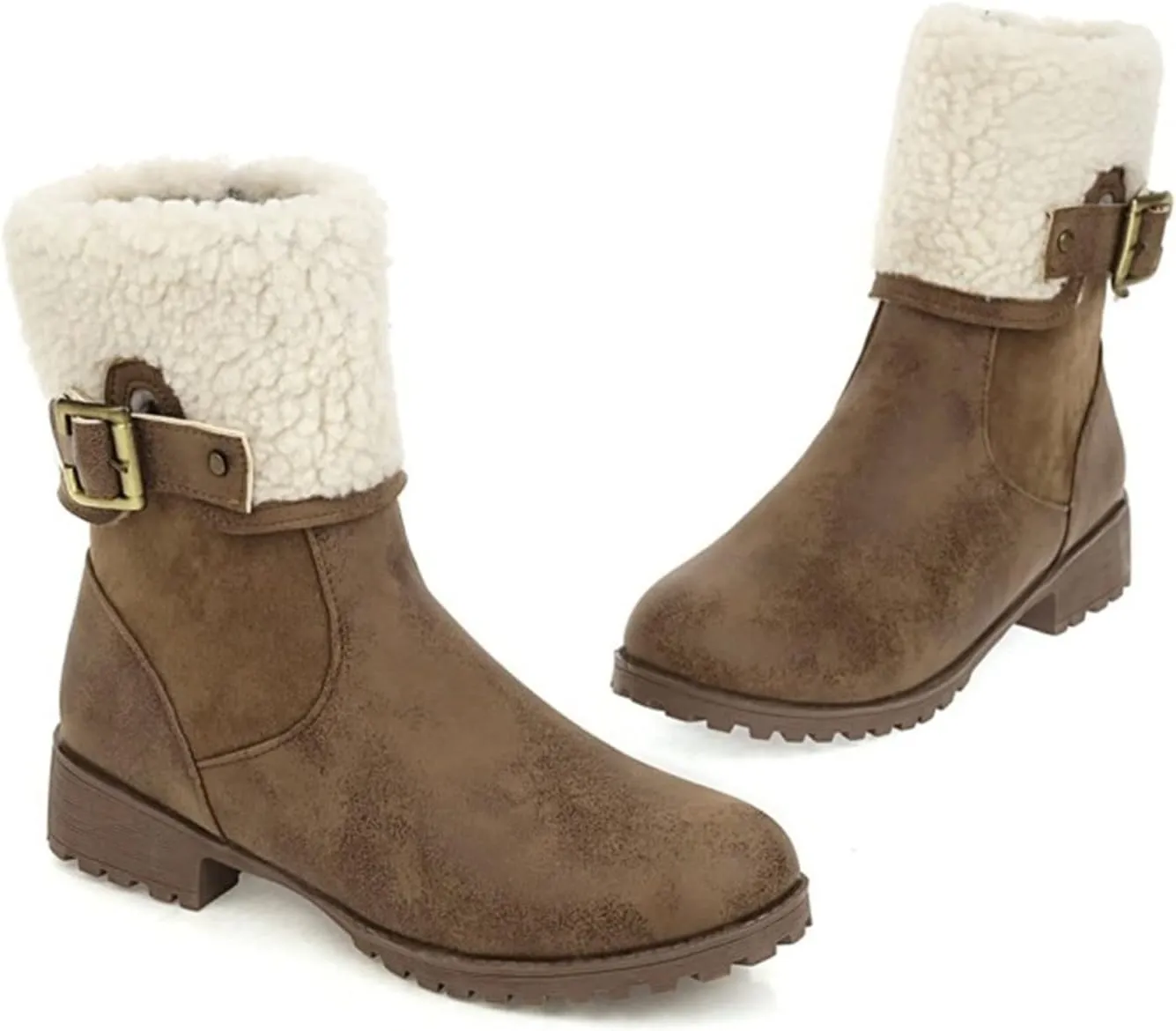 peqiut Womens Snow Boots Winter Snow Shoes Side Zipper Thick Heel Ankle Boots Walking Leather Boots for Women Comfort