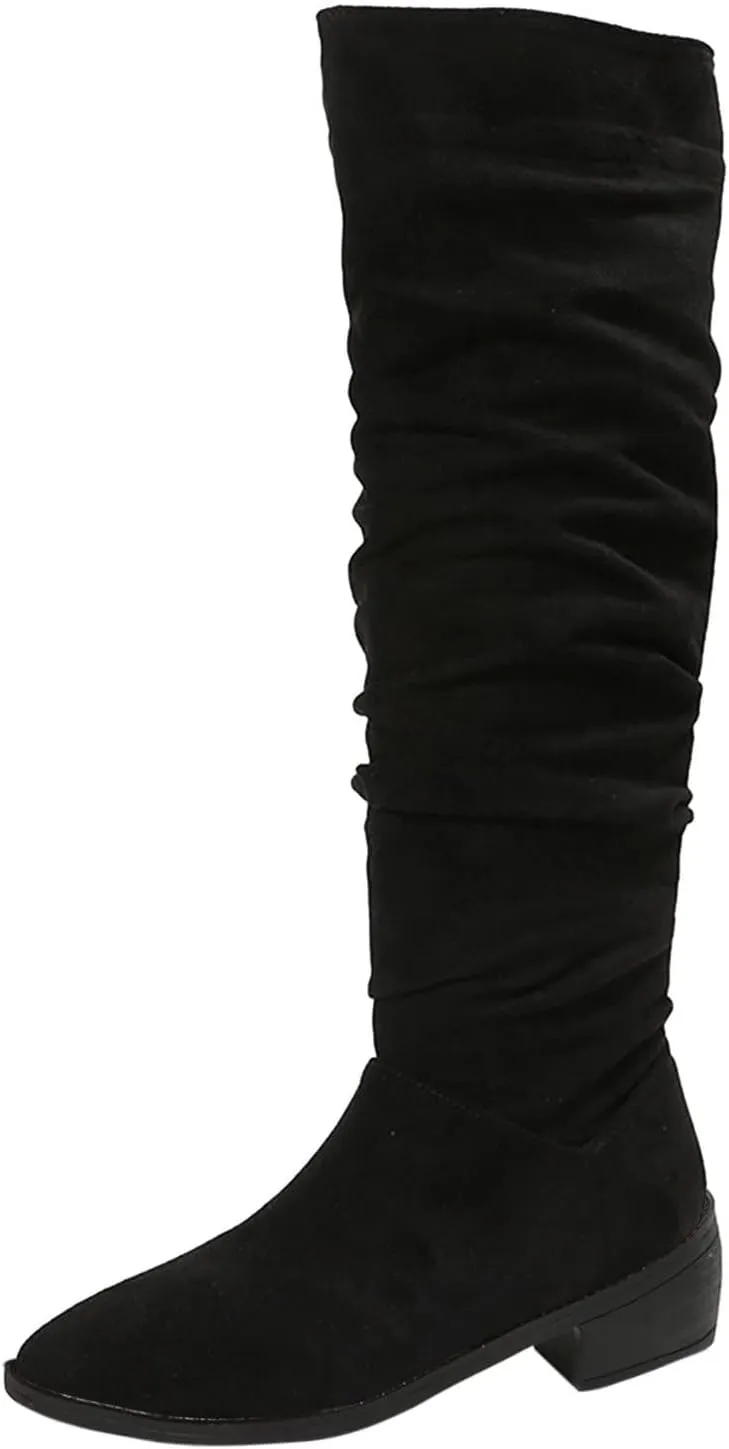 peqiut Womens Snow Boots Winter Snow Shoes Solid Color Side Zipper Ankle Boots Thick Heel Leather Boots for Women Comfort