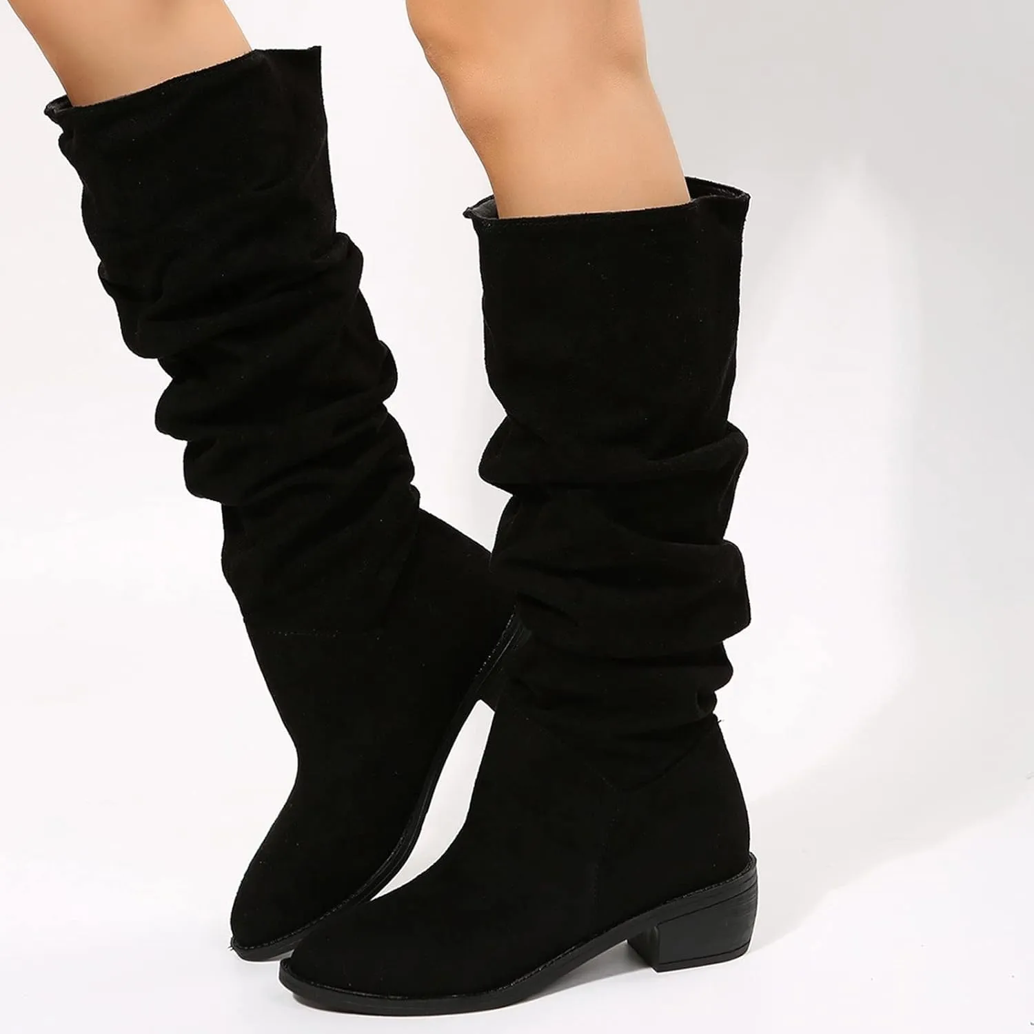 peqiut Womens Snow Boots Winter Snow Shoes Solid Color Side Zipper Ankle Boots Thick Heel Leather Boots for Women Comfort