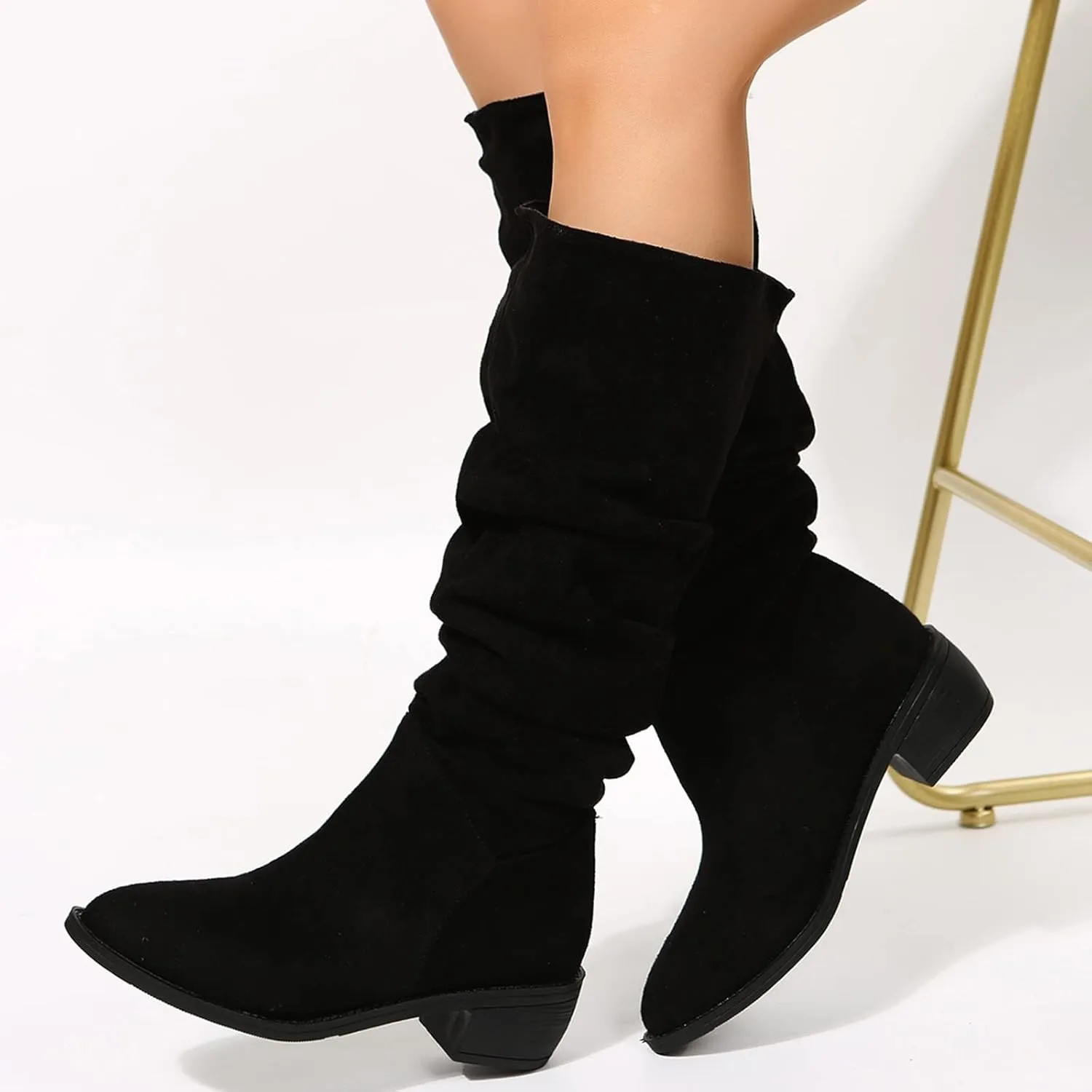peqiut Womens Snow Boots Winter Snow Shoes Solid Color Side Zipper Ankle Boots Thick Heel Leather Boots for Women Comfort