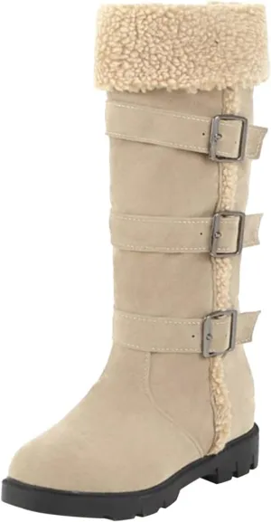 peqiut Womens Snow Boots Winter Snow Shoes Solid Color Suede Belt Long Boots Fashion Belt High Boots for Women Comfort