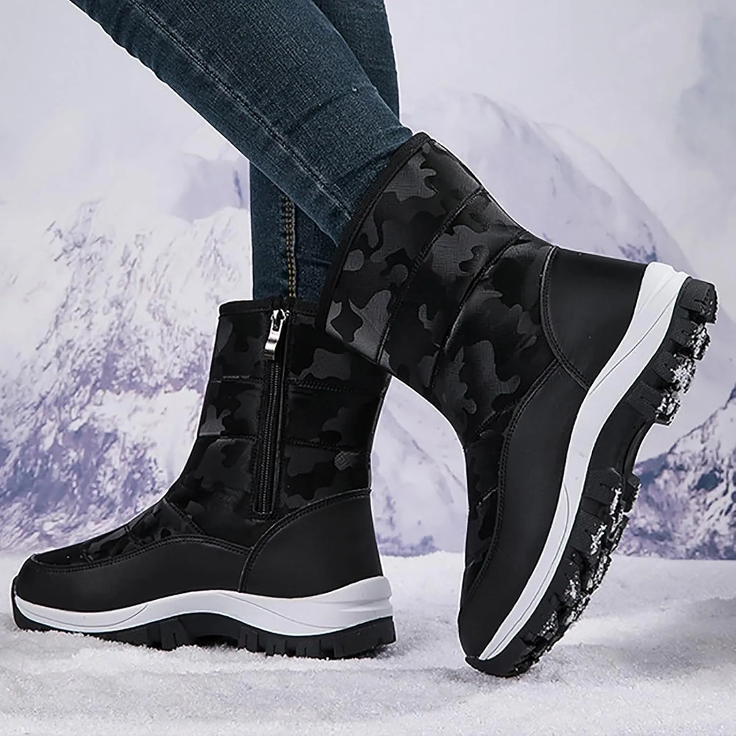 peqiut Womens Snow Boots Winter Snow Shoes Solid Color Wide Width Warm Winter Ankle Boots Cotton Warm Outdoor Booties Comfort