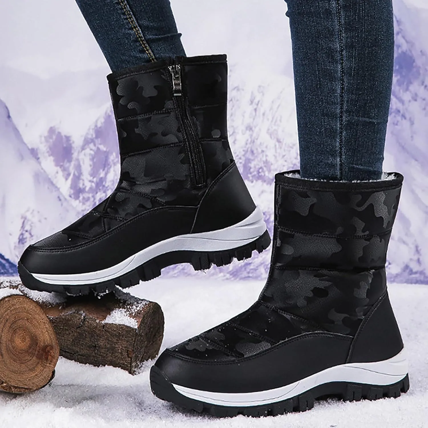 peqiut Womens Snow Boots Winter Snow Shoes Solid Color Wide Width Warm Winter Ankle Boots Cotton Warm Outdoor Booties Comfort