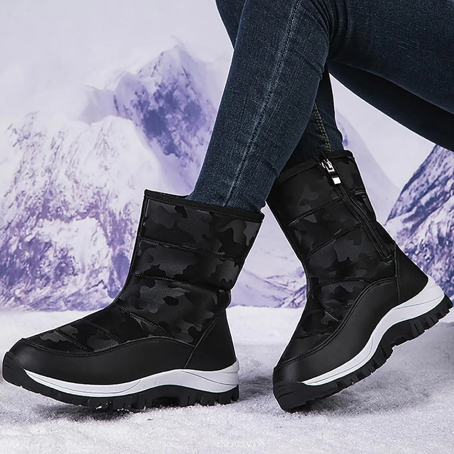 peqiut Womens Snow Boots Winter Snow Shoes Solid Color Wide Width Warm Winter Ankle Boots Cotton Warm Outdoor Booties Comfort