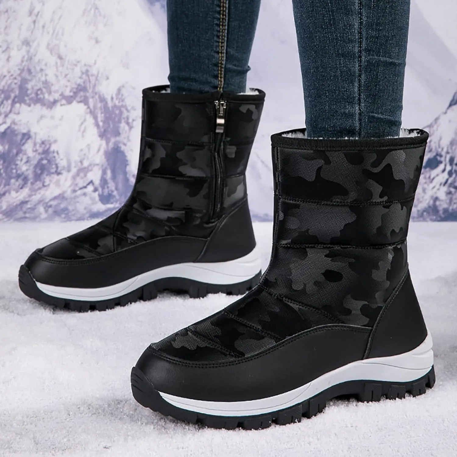 peqiut Womens Snow Boots Winter Snow Shoes Solid Color Wide Width Warm Winter Ankle Boots Cotton Warm Outdoor Booties Comfort