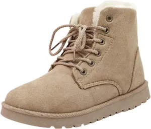 peqiut Womens Snow Boots Winter Snow Shoes Solid Color Wide Width Warm Winter Ankle Boots Lace Up Outdoor Booties Comfort