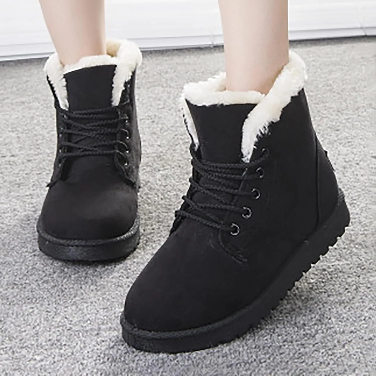 peqiut Womens Snow Boots Winter Snow Shoes Solid Color Wide Width Warm Winter Ankle Boots Lace Up Outdoor Booties Comfort