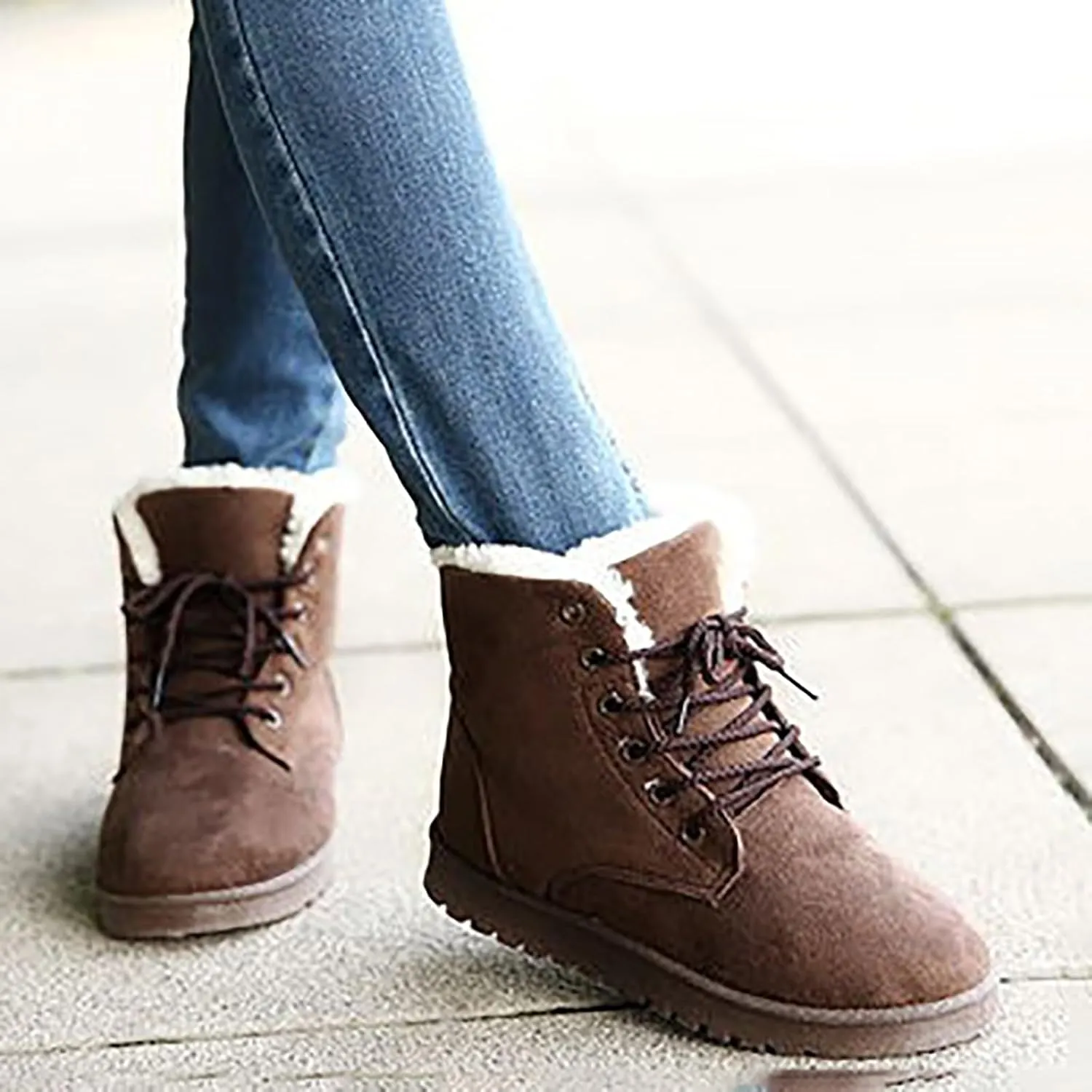 peqiut Womens Snow Boots Winter Snow Shoes Solid Color Wide Width Warm Winter Ankle Boots Lace Up Outdoor Booties Comfort