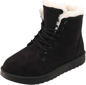 peqiut Womens Snow Boots Winter Snow Shoes Solid Color Wide Width Warm Winter Ankle Boots Lace Up Outdoor Booties Comfort