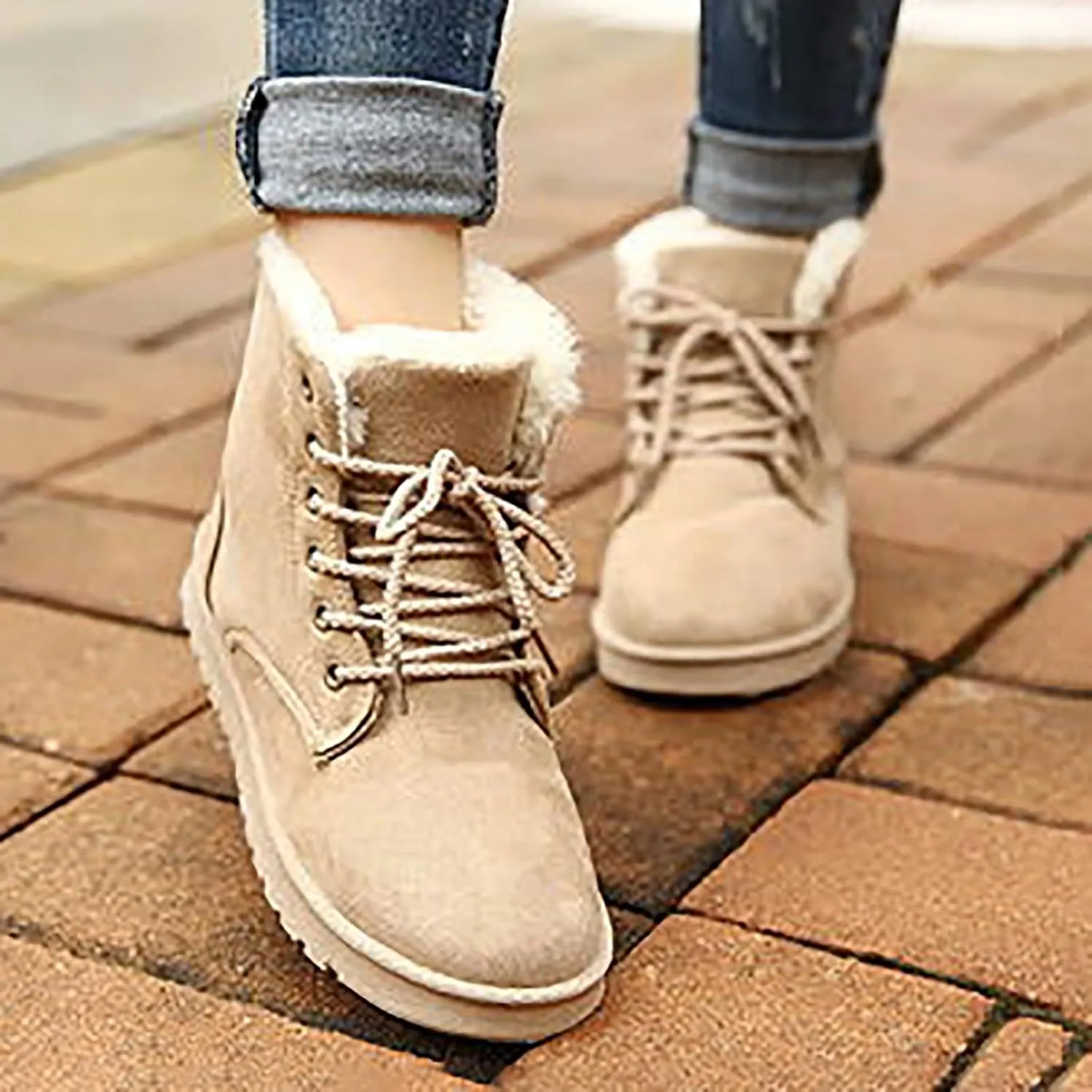 peqiut Womens Snow Boots Winter Snow Shoes Solid Color Wide Width Warm Winter Ankle Boots Lace Up Outdoor Booties Comfort