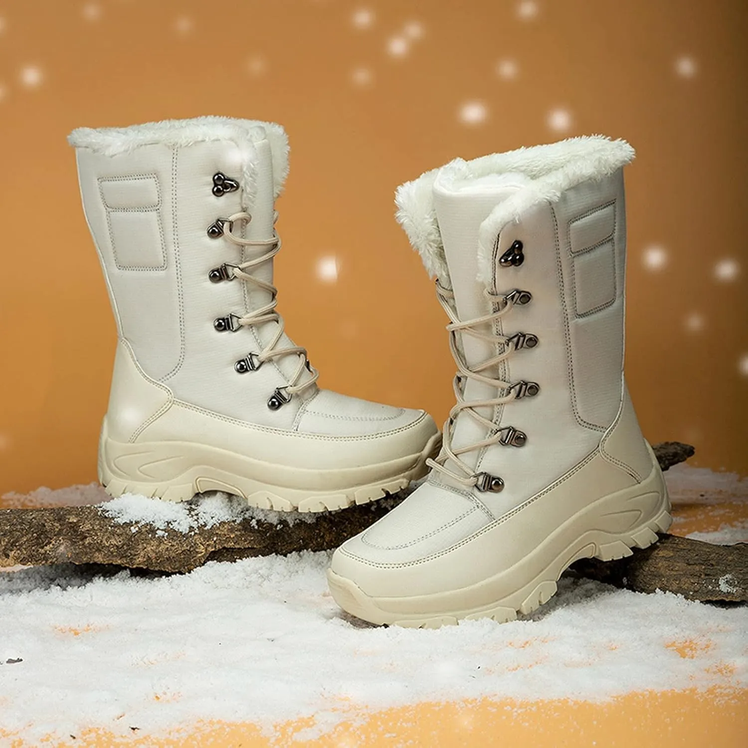 peqiut Womens Snow Boots Winter Snow Shoes Solid Round Toe Warm Winter Ankle Boots Non Slip Lace Up Outdoor Booties Comfort