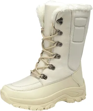 peqiut Womens Snow Boots Winter Snow Shoes Solid Round Toe Warm Winter Ankle Boots Non Slip Lace Up Outdoor Booties Comfort