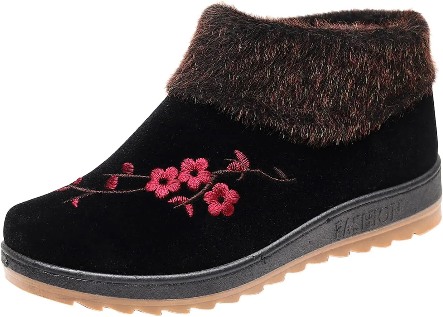 peqiut Womens Snow Boots Winter Snow Shoes Suede Embroidery Winter Ankle Boots Ladies Lightweight Outdoor Booties Comfort