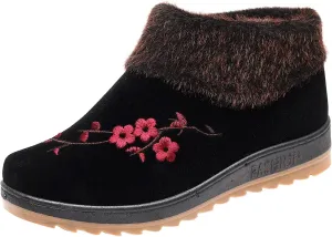 peqiut Womens Snow Boots Winter Snow Shoes Suede Embroidery Winter Ankle Boots Ladies Lightweight Outdoor Booties Comfort