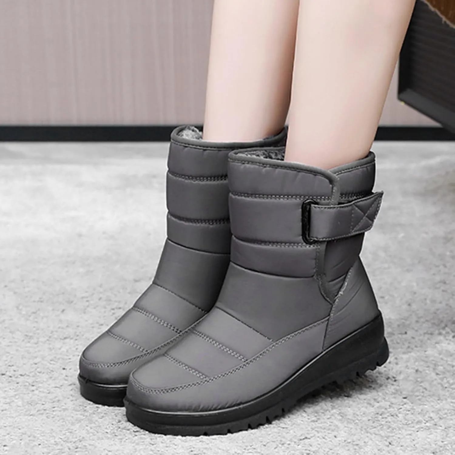 peqiut Womens Snow Boots Winter Snow Shoes Velvet Flat Fashion Winter Ankle Boots Ladies Lightweight Outdoor Booties Comfort
