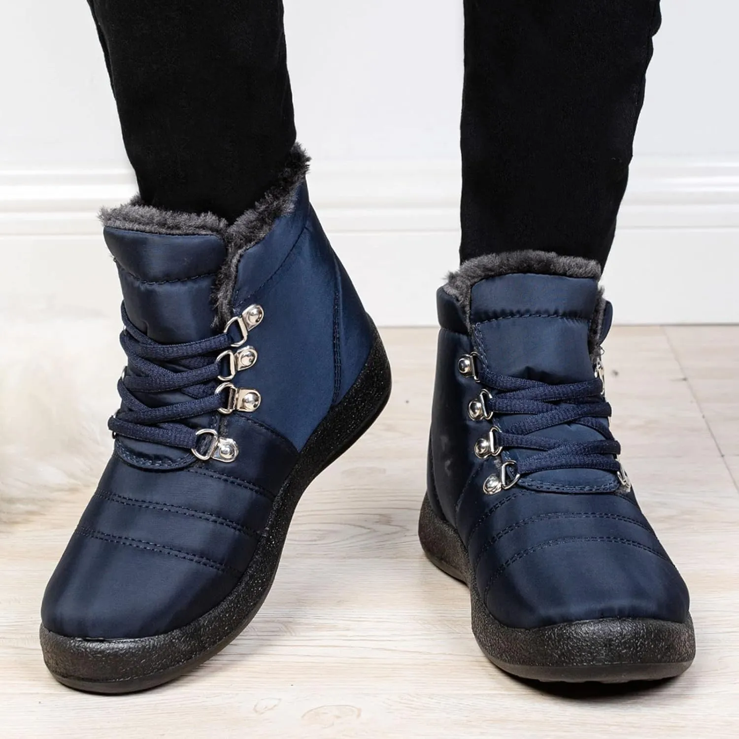 peqiut Womens Snow Boots Winter Snow Shoes Velvet Flat Lace Up Warm Winter Ankle Boots Non Slip Sport Outdoor Booties Comfort