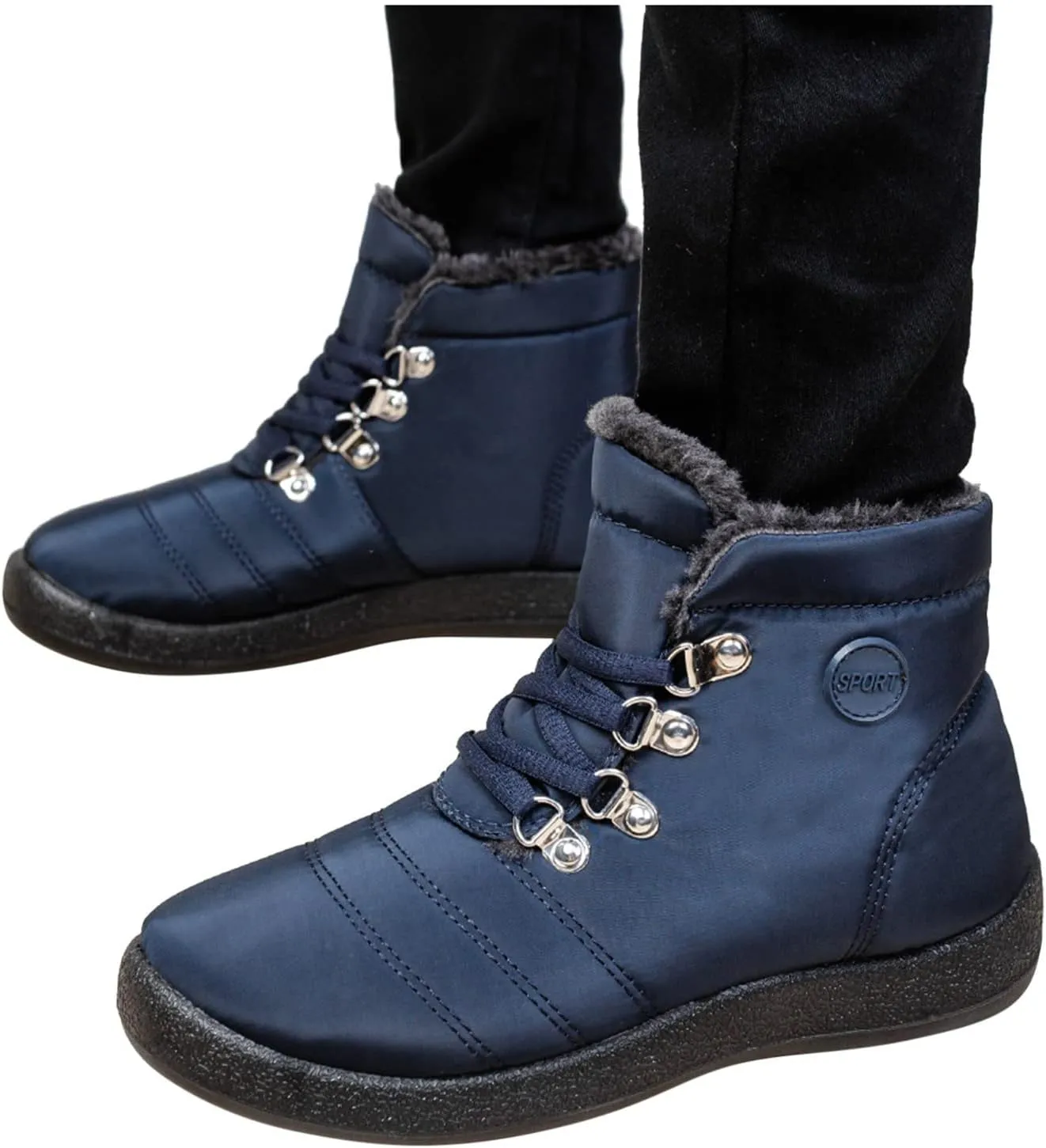 peqiut Womens Snow Boots Winter Snow Shoes Velvet Flat Lace Up Warm Winter Ankle Boots Non Slip Sport Outdoor Booties Comfort