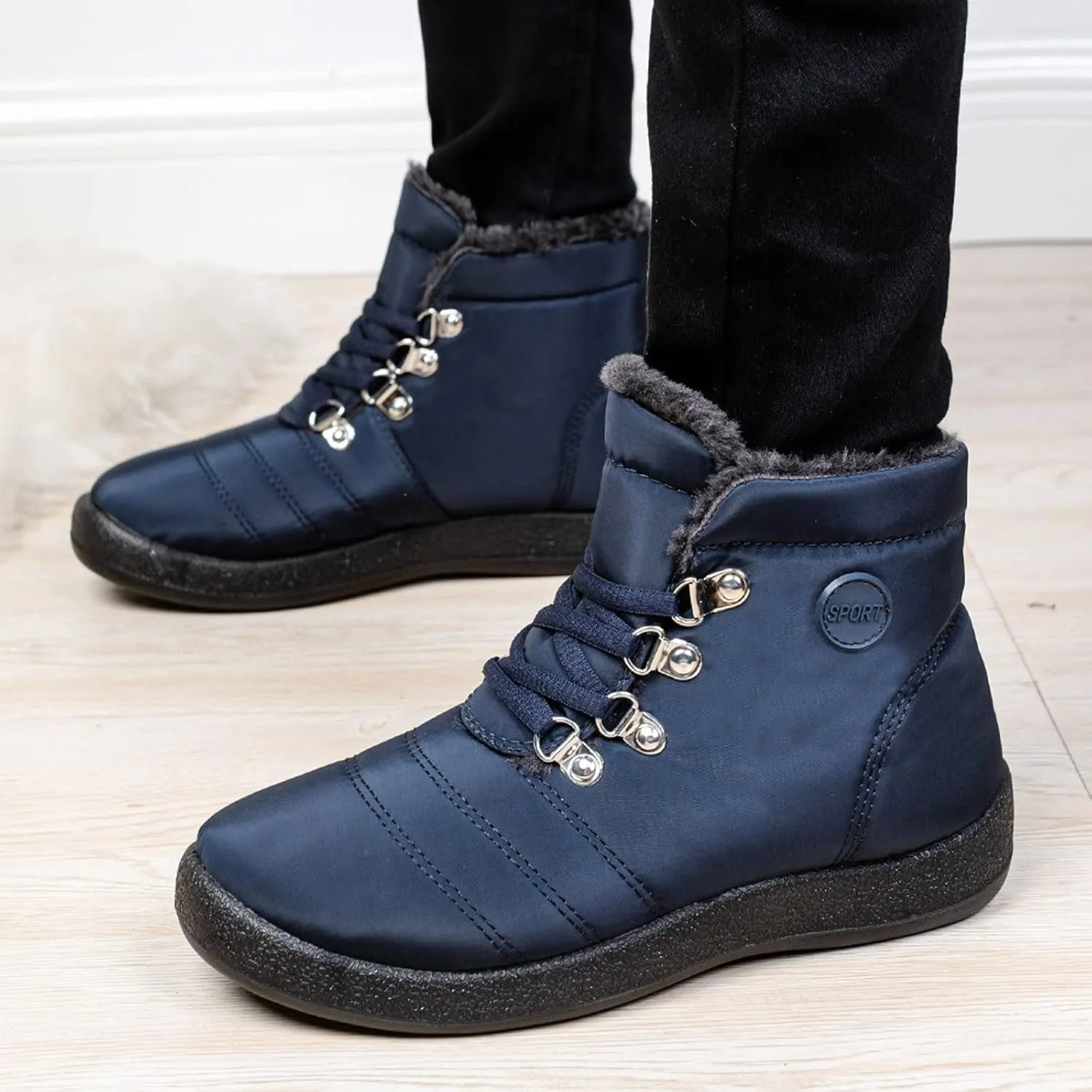 peqiut Womens Snow Boots Winter Snow Shoes Velvet Flat Lace Up Warm Winter Ankle Boots Non Slip Sport Outdoor Booties Comfort