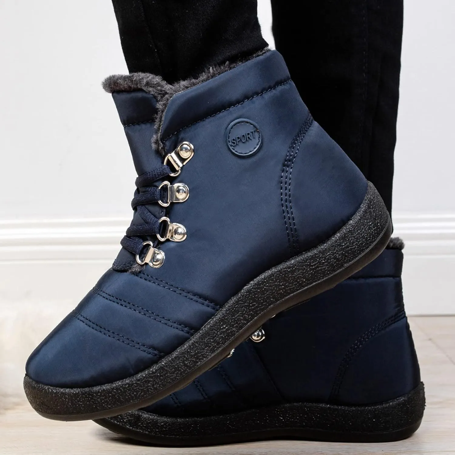 peqiut Womens Snow Boots Winter Snow Shoes Velvet Flat Lace Up Warm Winter Ankle Boots Non Slip Sport Outdoor Booties Comfort