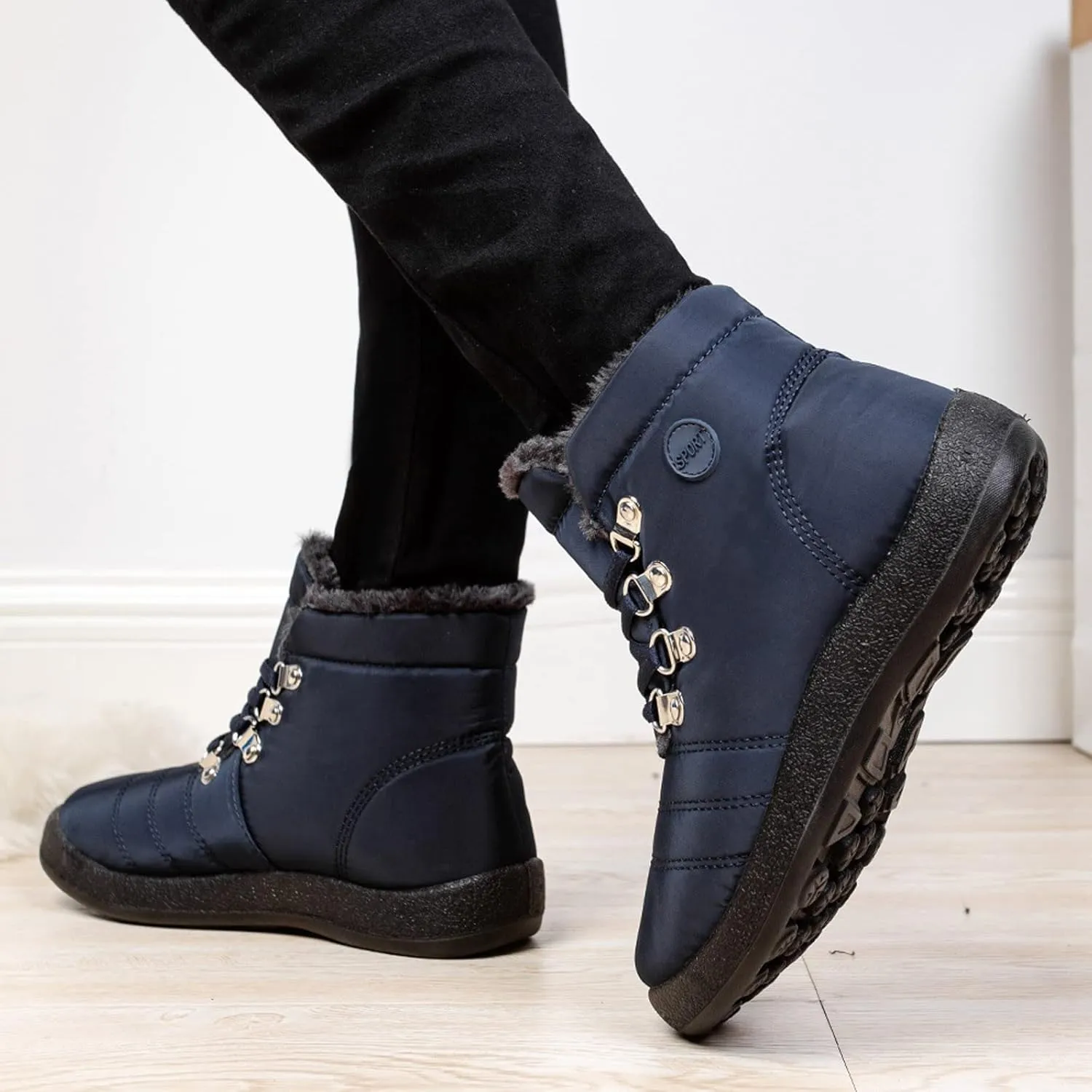 peqiut Womens Snow Boots Winter Snow Shoes Velvet Flat Lace Up Warm Winter Ankle Boots Non Slip Sport Outdoor Booties Comfort
