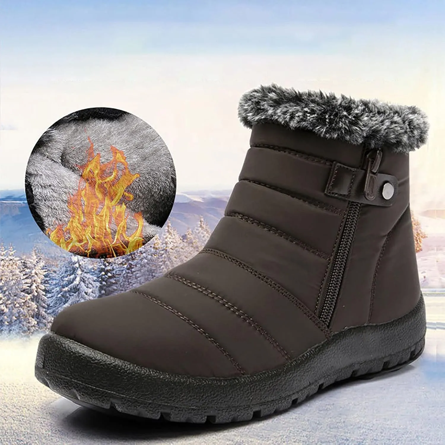 peqiut Womens Snow Boots Winter Snow Shoes Velvet Flat Winter Ankle Boots Lightweight Short Outdoor Booties Comfort