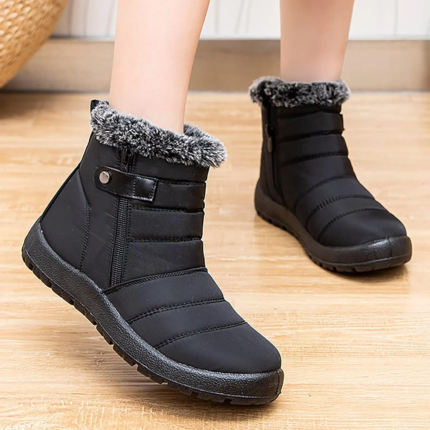 peqiut Womens Snow Boots Winter Snow Shoes Velvet Flat Winter Ankle Boots Lightweight Short Outdoor Booties Comfort