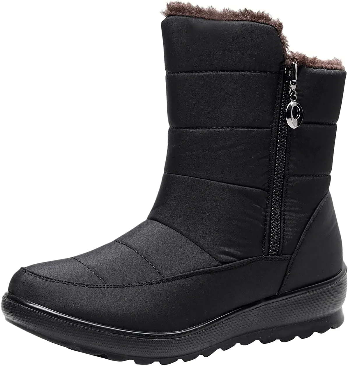peqiut Womens Snow Boots Winter Snow Shoes Velvet Flat Winter Ankle Boots Non Slip Lightweight Outdoor Booties (Black, 8)