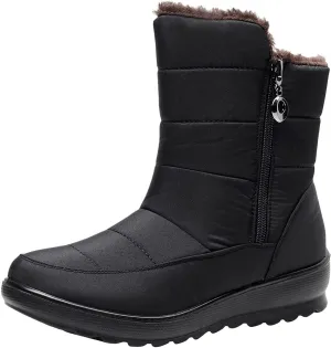 peqiut Womens Snow Boots Winter Snow Shoes Velvet Flat Winter Ankle Boots Non Slip Lightweight Outdoor Booties (Black, 8)
