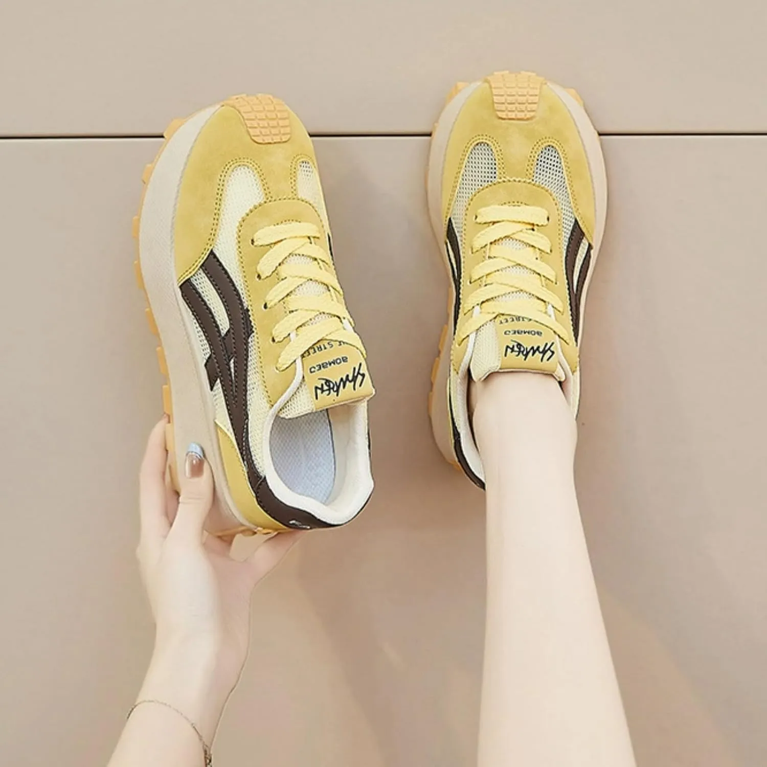 Retro Chunky Platform Sneakers Women Y2K Aesthetic 1.8" Height Increase Breathable Mesh Summer Dad Shoes Casual Outfit Walking Shoes