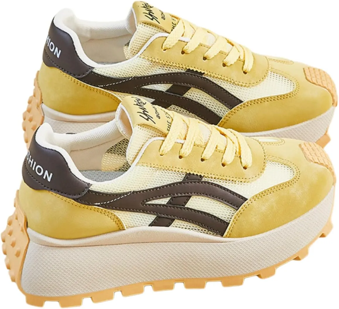 Retro Chunky Platform Sneakers Women Y2K Aesthetic 1.8" Height Increase Breathable Mesh Summer Dad Shoes Casual Outfit Walking Shoes
