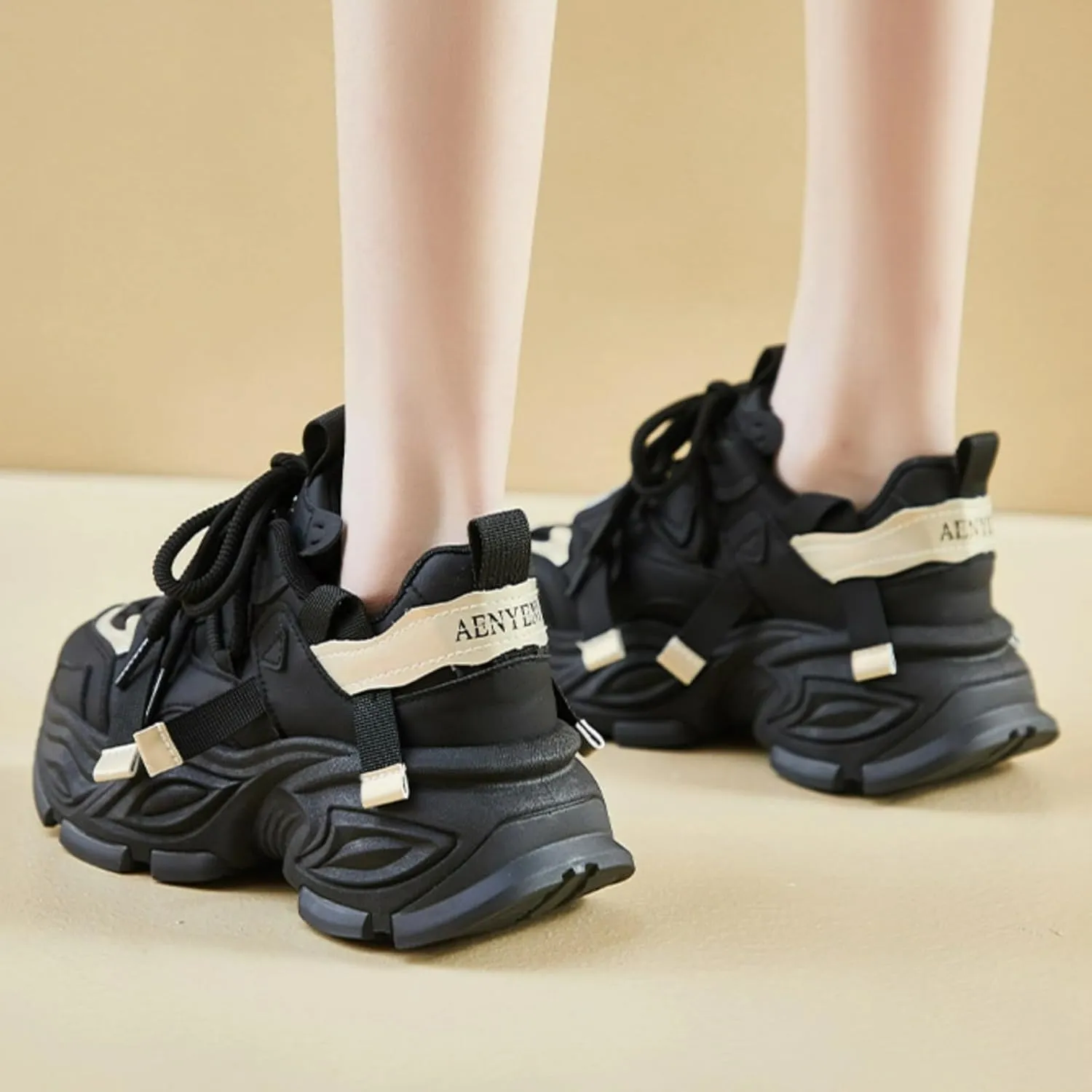 Retro Spring Summer Chunky Platform Sneakers Women Y2K Aesthetic 1.8" Height Increase Breathable Mesh Dad Shoes Casual Outfit Cute Walking Shoes