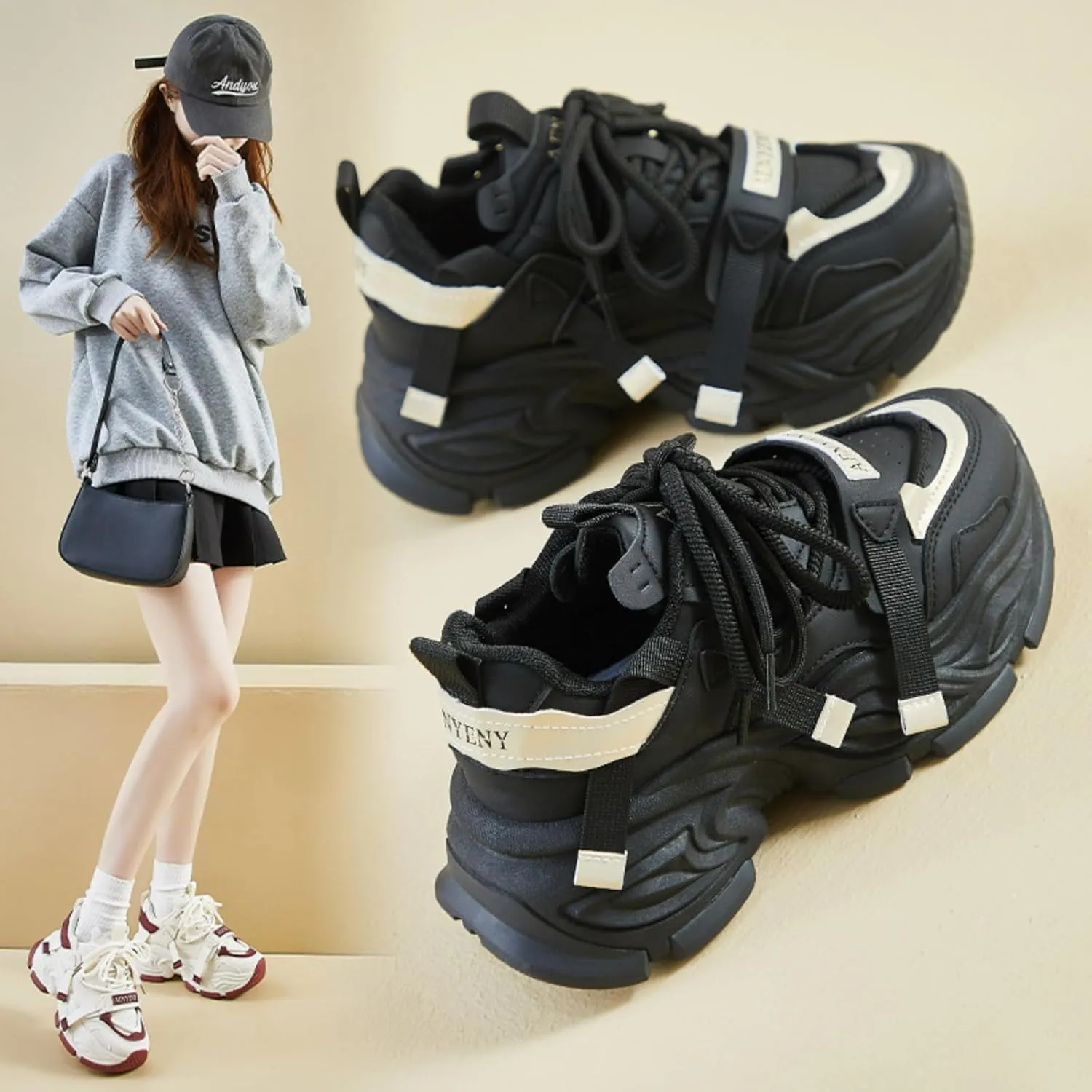Retro Spring Summer Chunky Platform Sneakers Women Y2K Aesthetic 1.8" Height Increase Breathable Mesh Dad Shoes Casual Outfit Cute Walking Shoes