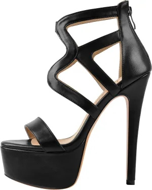 richealnini Women's Crisscross Platform Stiletto High Heels Strappy Sandals with Zipper