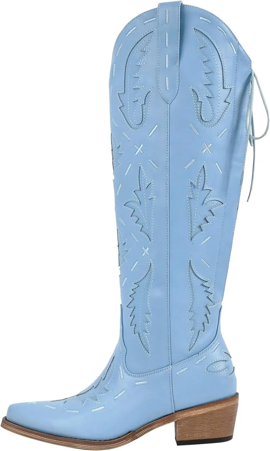 richealnini Women's Embroidered Knee High Boots Zipper Dressy Adjustable Lace Up Western Cowboy Boots