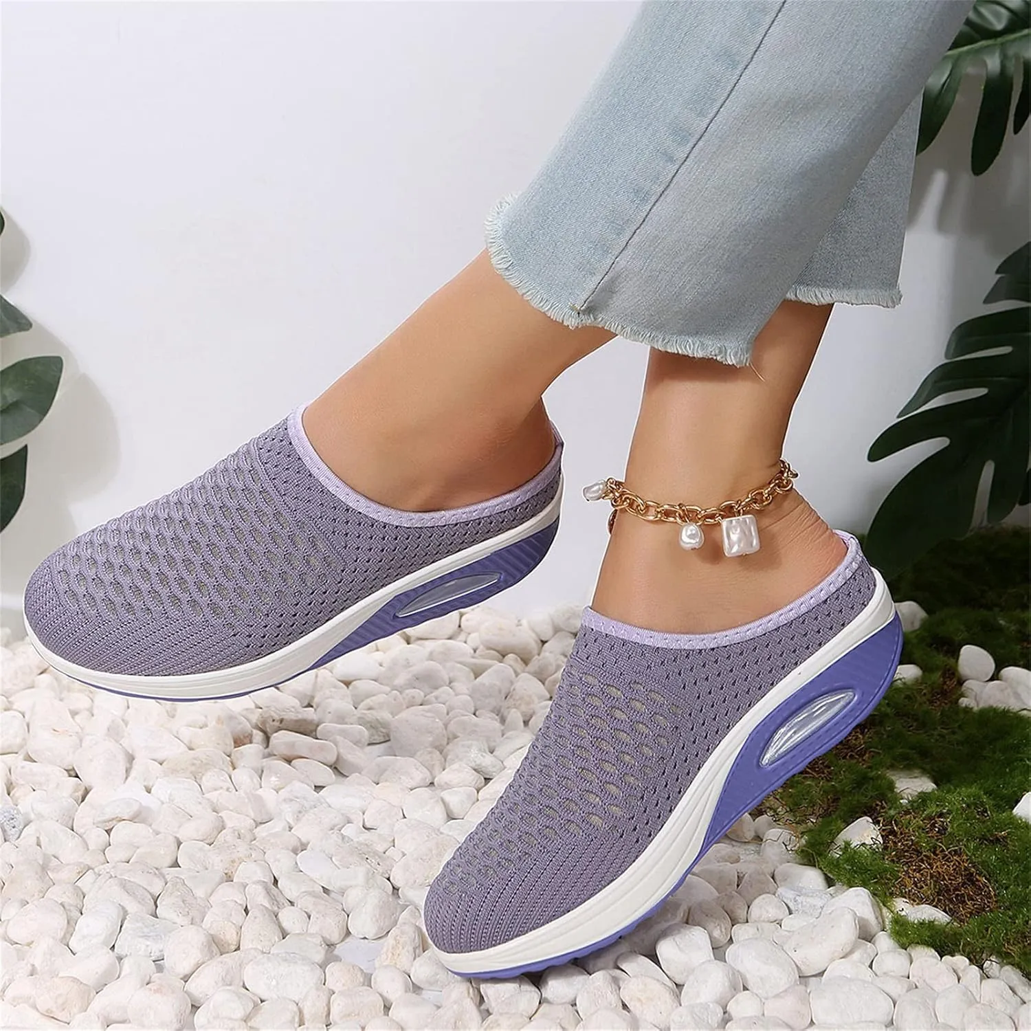 Slip On Sneakers for Women Orthopedic Platform Loafers Breathable Lightweight Running Shoes Summer Open Back Garden Clogs