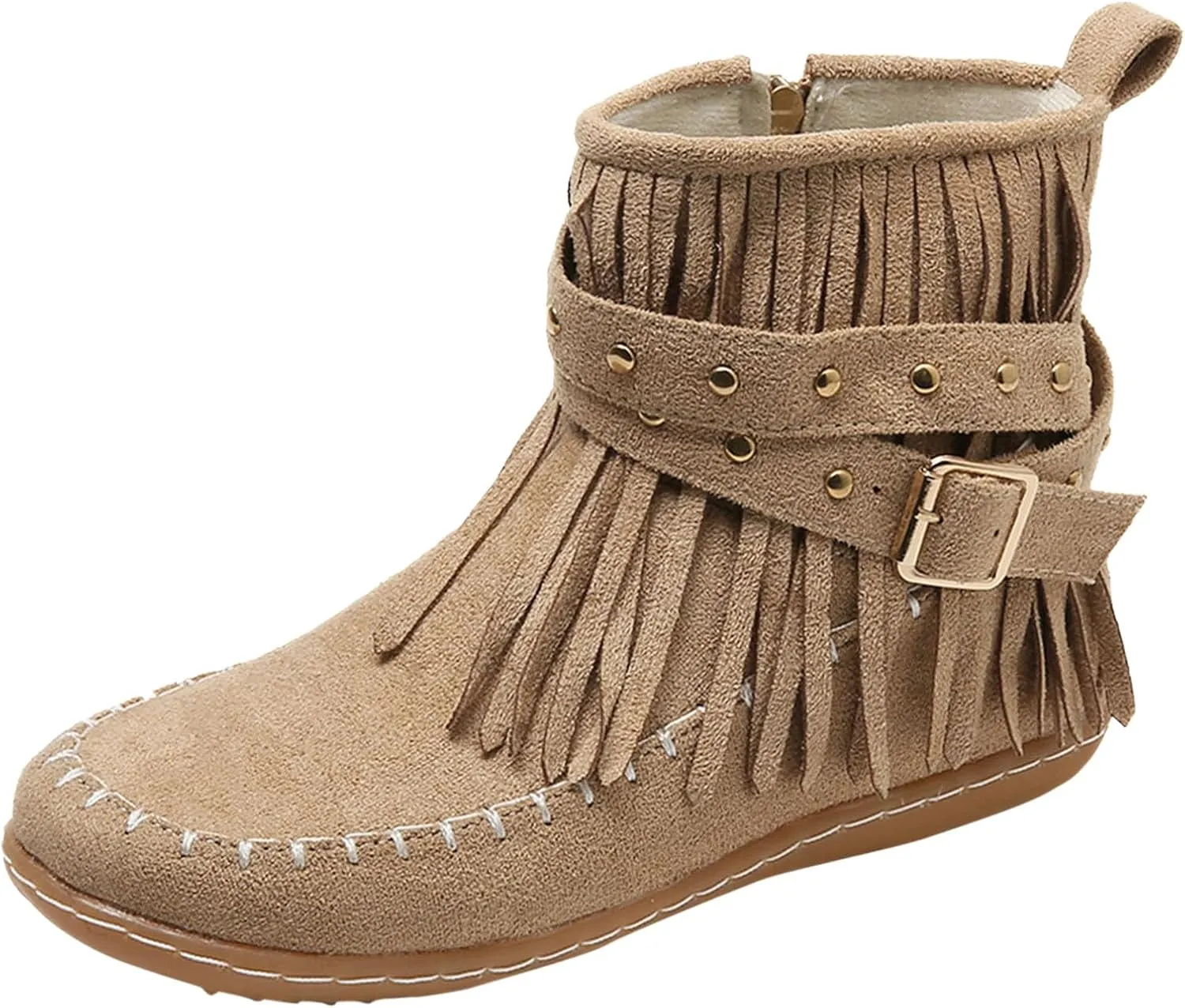 Suede Cowboy Boots Women Short Western Boots Suede Fringe Boots Flat Moccasin Boots Tassel Boots Hippie Boots