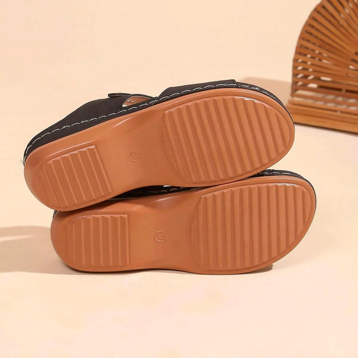 Summer Solid Slip On Casual Open Toe Wedges Comfortable Beach Shoes Sandals Slippers Lady Memory Foam Flip Flop