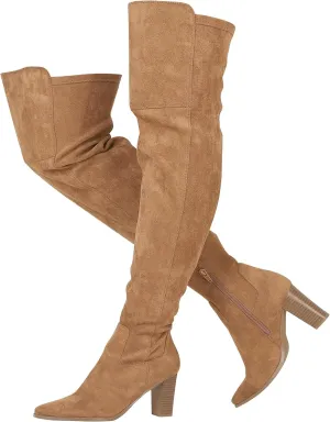 Thigh High Boots, Over The Knee, Brown Suede Block Heel Pointed Toe Stretch Sexy Boots For Women, Fall 2024